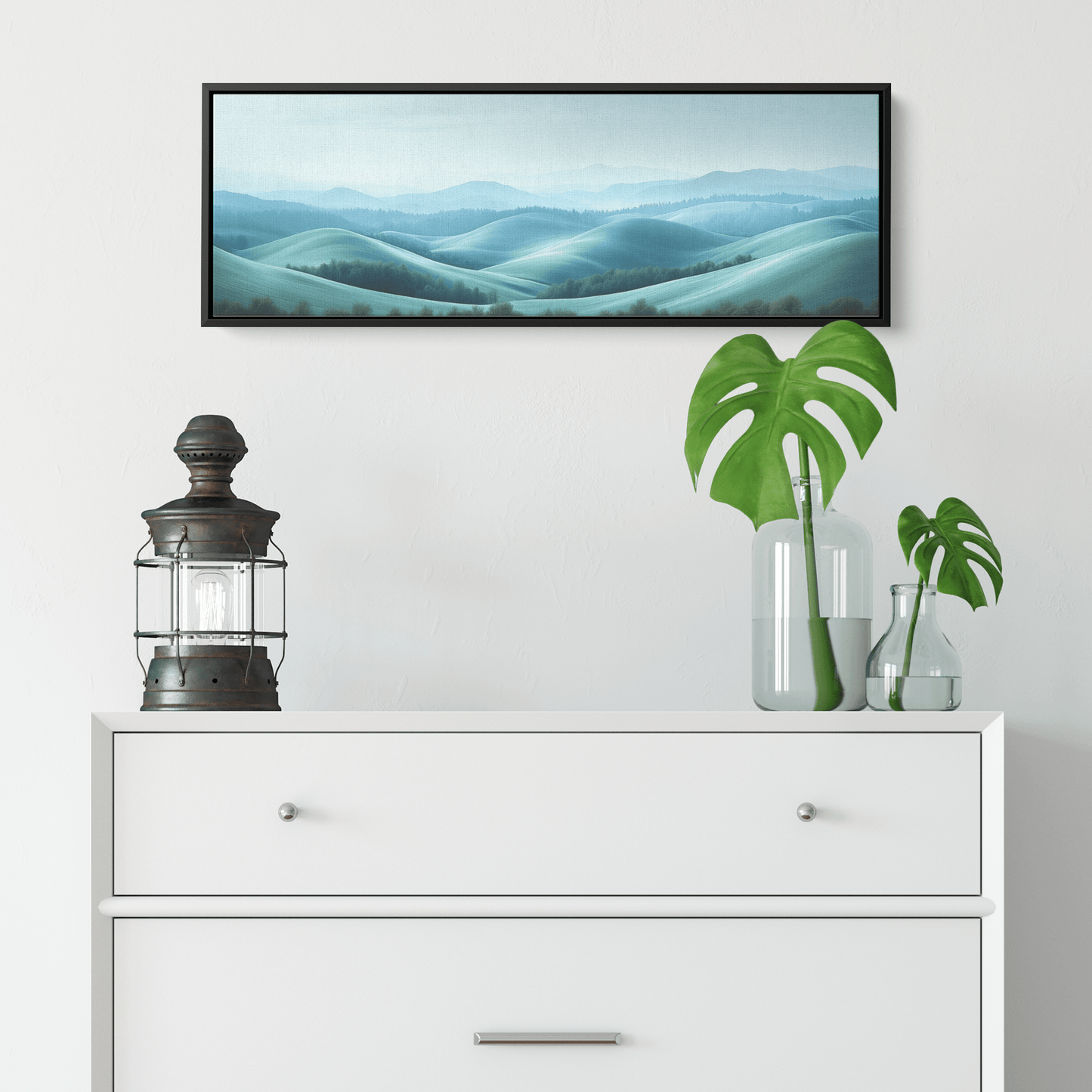 Minimalist Panoramic Artwork Rolling Hills Soft Taupe Palette Muted Highlights Ultra High Definition Tranquil Elegant Panoramic Framed Canvas Wall Art - Awakening Righteousness