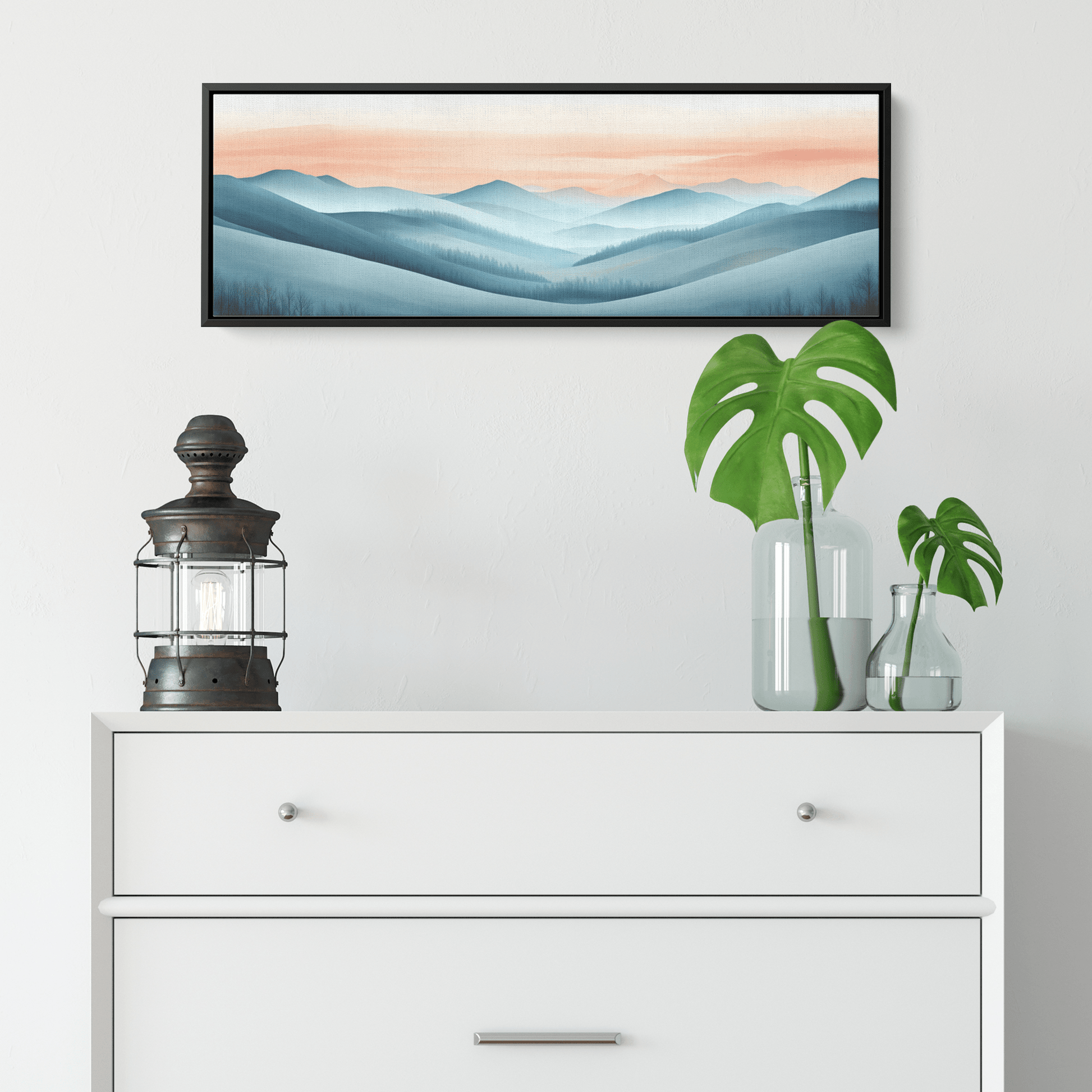 Minimalist Panoramic Artwork Rolling Hills Soft Taupe Palette Muted Highlights Ultra High Definition Tranquil Elegant Panoramic Framed Canvas Wall Art - Awakening Righteousness
