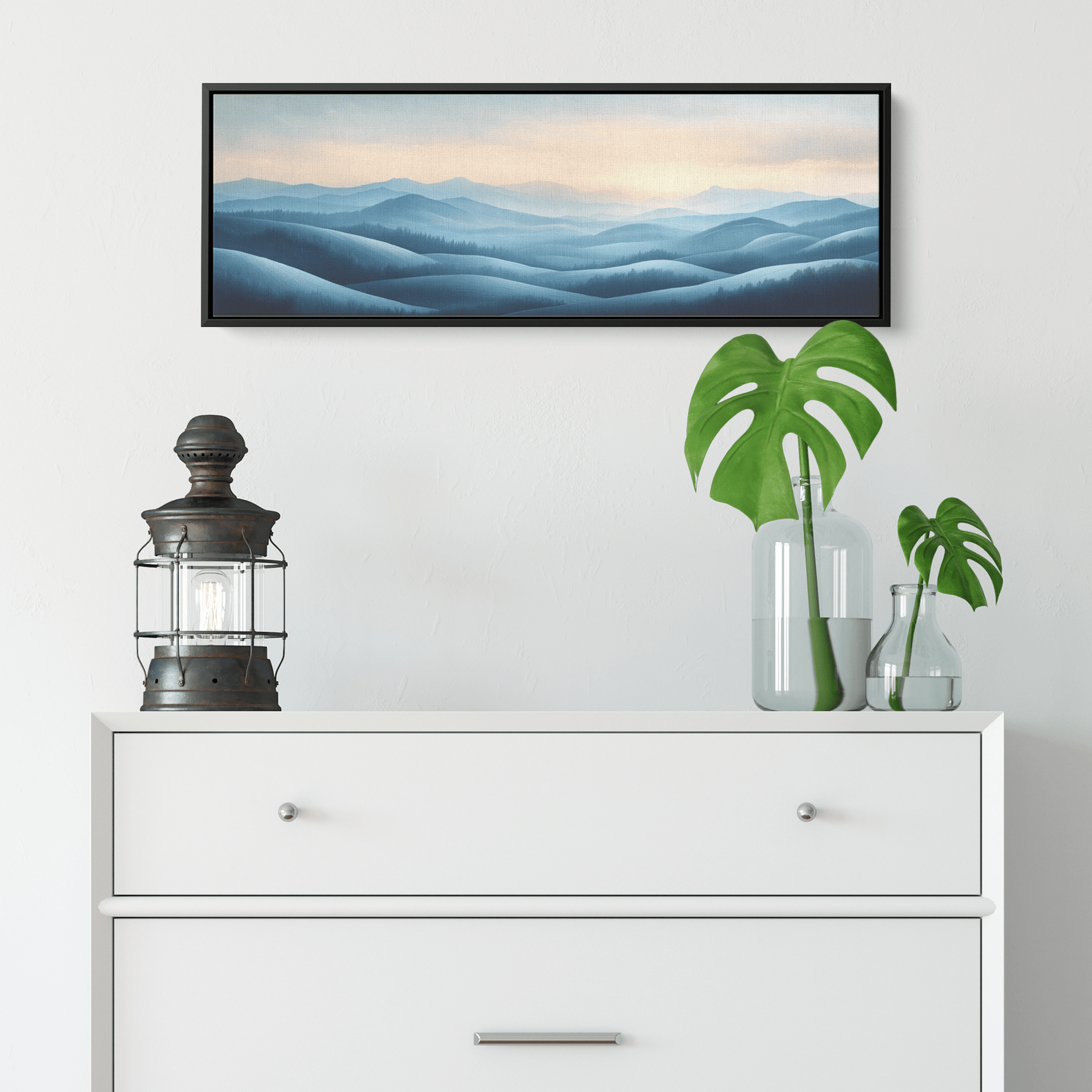 Minimalist Panoramic Artwork Rolling Hills Soft Taupe Palette Muted Highlights Ultra High Definition Tranquil Elegant Panoramic Framed Canvas Wall Art - Awakening Righteousness