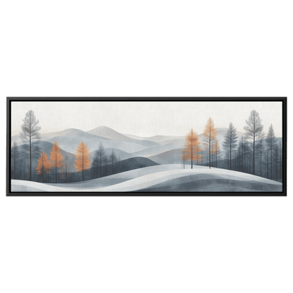 Minimalist Panoramic Nature Illustration Rolling Hills Sparse Tree Lines Soft Gray Taupe Ultra High Definition Panoramic Framed Canvas Wall Art - Awakening Righteousness