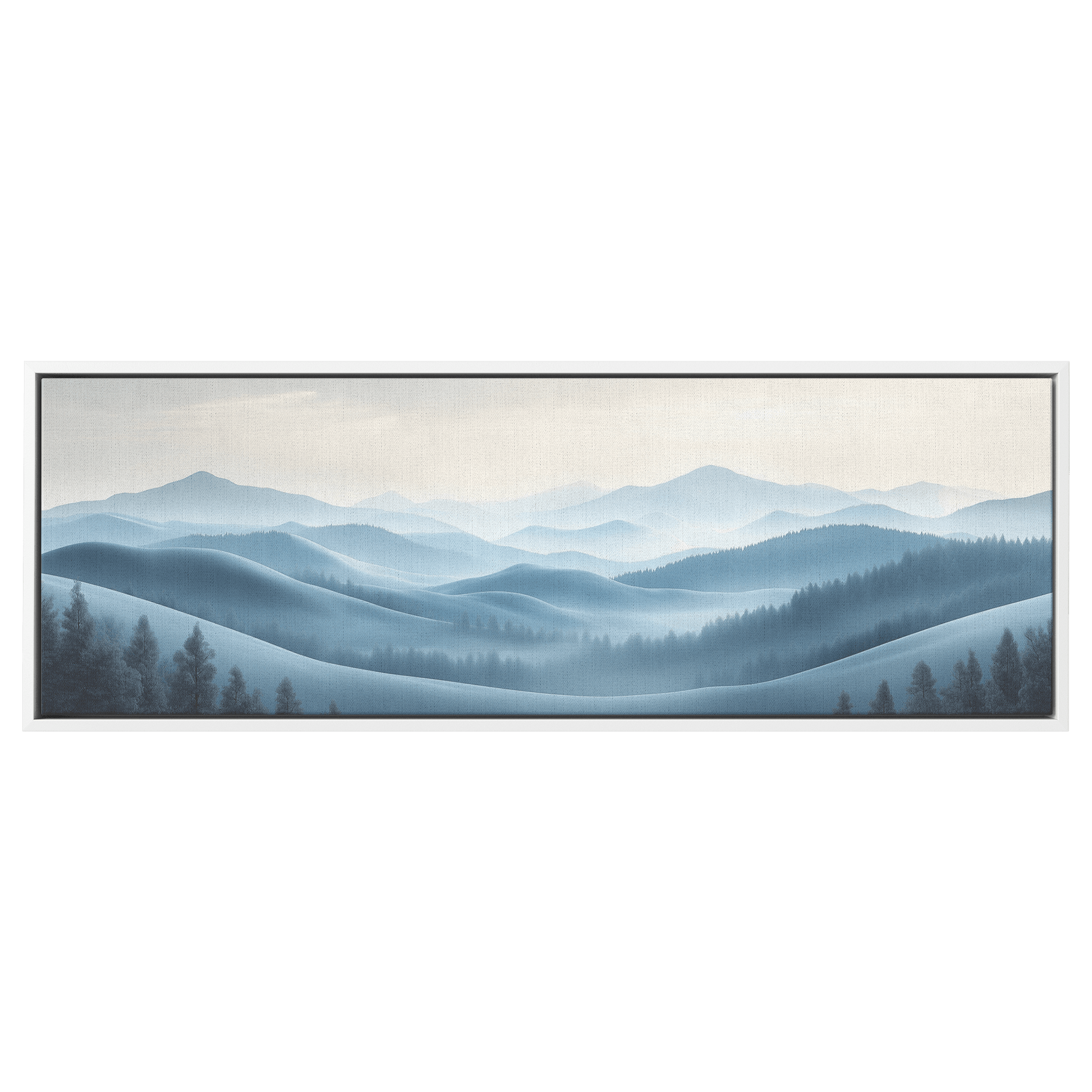 Minimalist Panoramic Nature Illustration Rolling Hills Sparse Tree Lines Soft Gray Taupe Ultra High Definition Panoramic Framed Canvas Wall Art - Awakening Righteousness