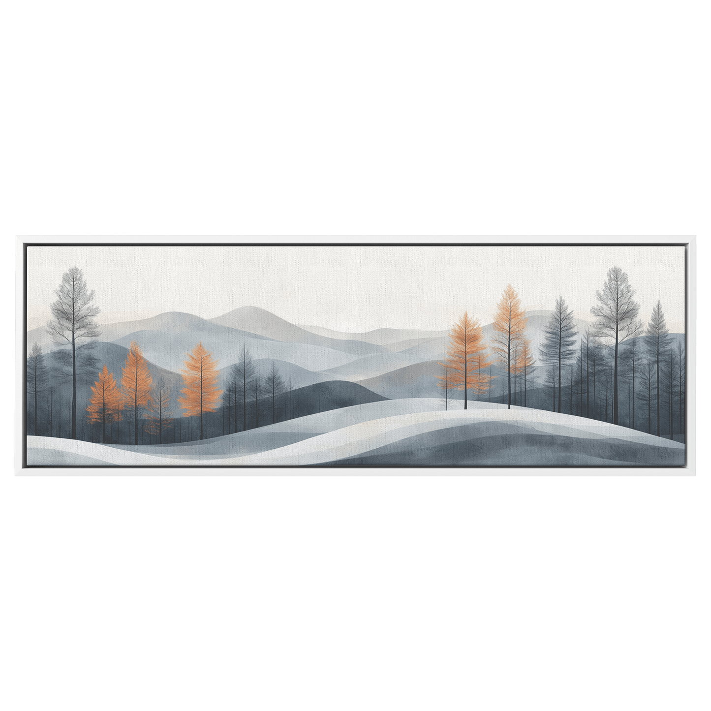 Minimalist Panoramic Nature Illustration Rolling Hills Sparse Tree Lines Soft Gray Taupe Ultra High Definition Panoramic Framed Canvas Wall Art - Awakening Righteousness