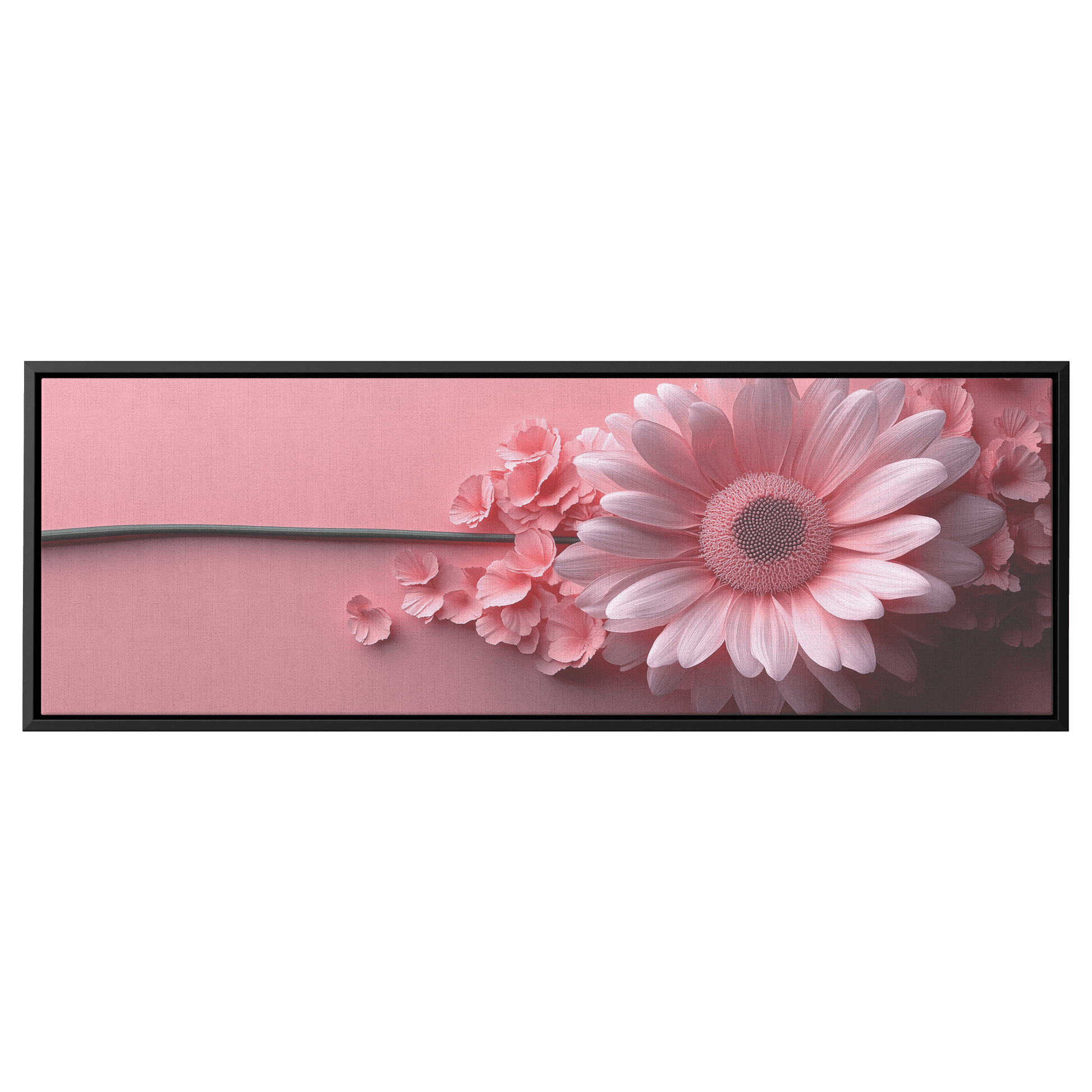 Minimalist Single Stem Floral Artwork Daisy Long Thin Stem Soft Pastel Background Ultra High Definition Elegant Minimalism Panoramic Framed Canvas Wall Art - Awakening Righteousness