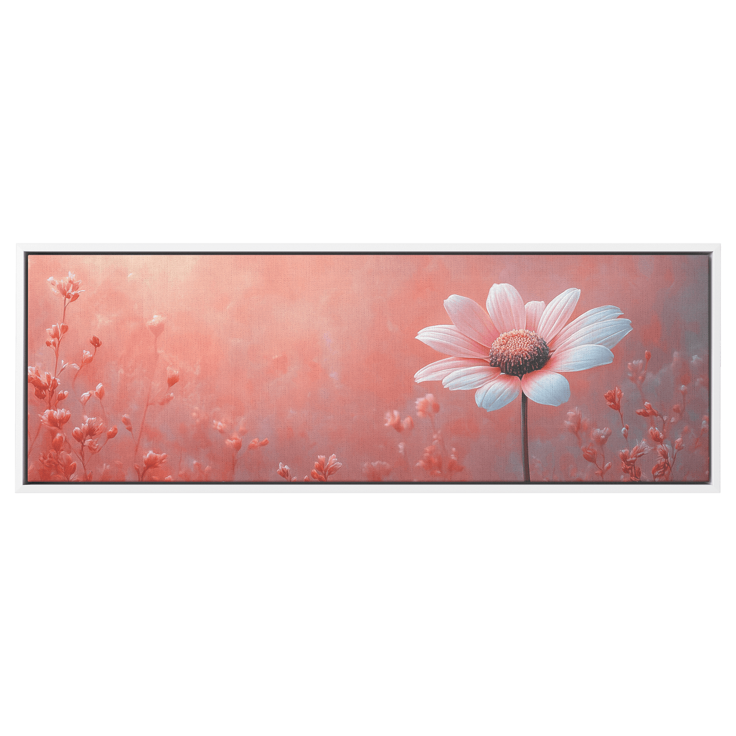 Minimalist Single Stem Floral Artwork Daisy Long Thin Stem Soft Pastel Background Ultra High Definition Elegant Minimalism Panoramic Framed Canvas Wall Art - Awakening Righteousness