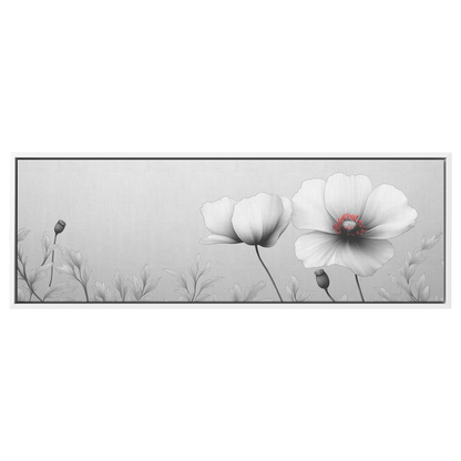 Minimalist Single Stem Floral Artwork Simple Poppy Flower Light Gray Background Ultra High Definition Luminous Linework Panoramic Framed Canvas Wall Art - Awakening Righteousness