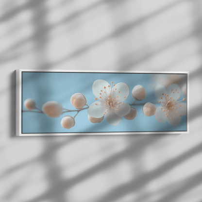 Minimalist Single Stem Floral Artwork Wildflower Soft Shading Light Blue Background Ultra High Definition Delicate Simplicity Panoramic Framed Canvas Wall Art - Awakening Righteousness