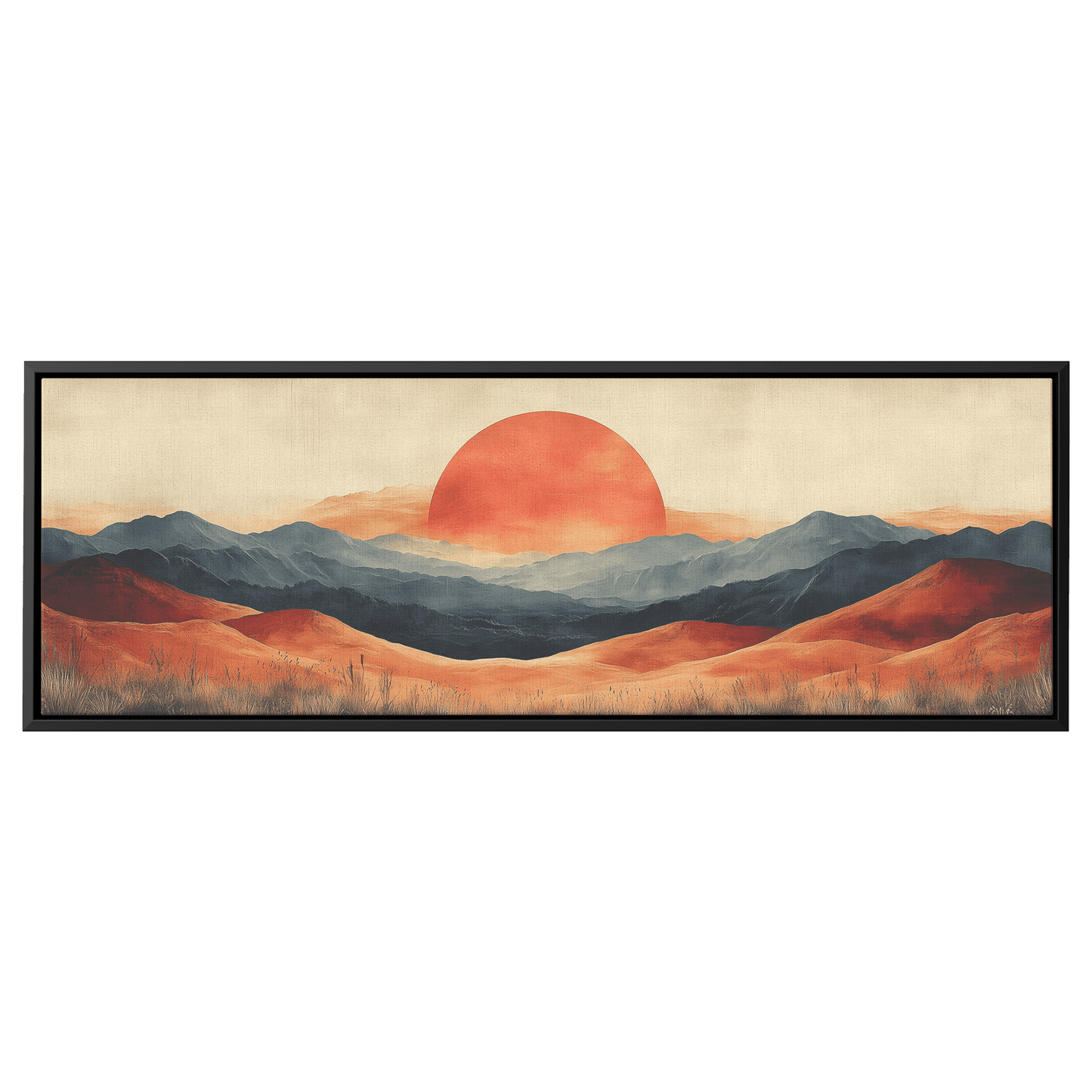 Minimalist Sunburst Design Crescent Arches Warm Beige Terracotta Tones Ultra High Definition Boho Modern Aesthetic Panoramic Framed Canvas Wall Art - Awakening Righteousness