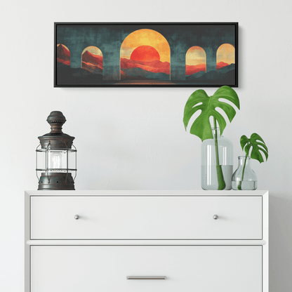 Modern Arches Sunburst Pastel Earth Tones Artwork For Contemporary Home Office Decor Panoramic Framed Canvas Wall Art - Awakening Righteousness
