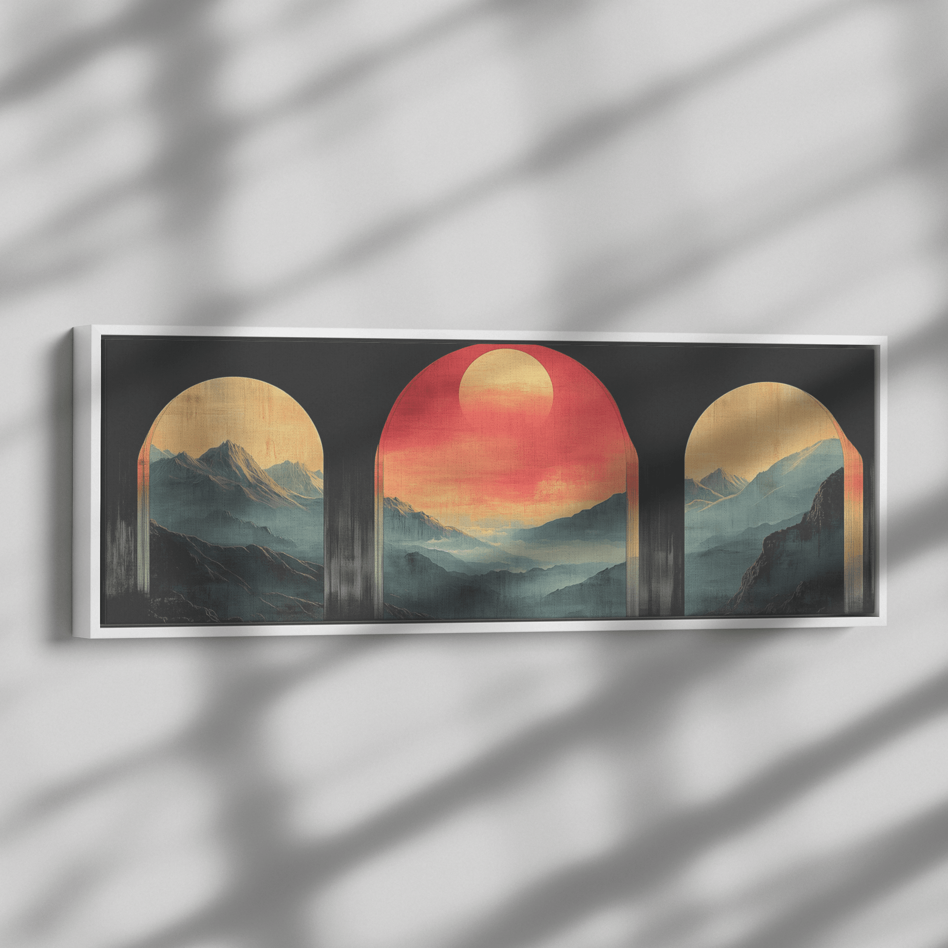 Modern Arches Sunburst Pastel Earth Tones Artwork For Contemporary Home Office Decor Panoramic Framed Canvas Wall Art - Awakening Righteousness
