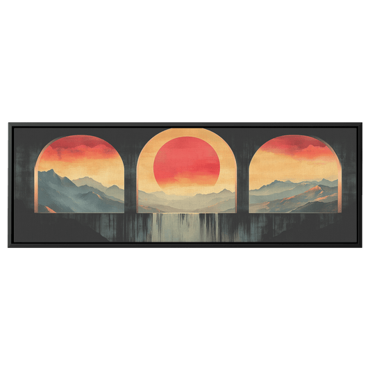 Modern Arches Sunburst Pastel Earth Tones Artwork For Contemporary Home Office Decor Panoramic Framed Canvas Wall Art - Awakening Righteousness