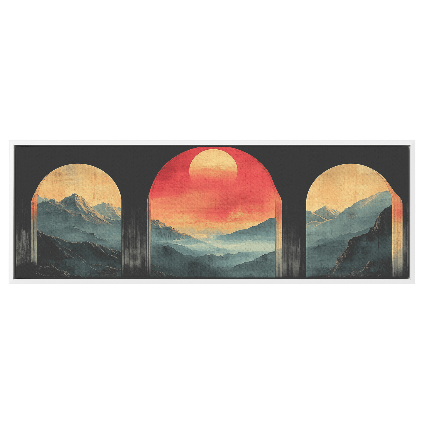 Modern Arches Sunburst Pastel Earth Tones Artwork For Contemporary Home Office Decor Panoramic Framed Canvas Wall Art - Awakening Righteousness