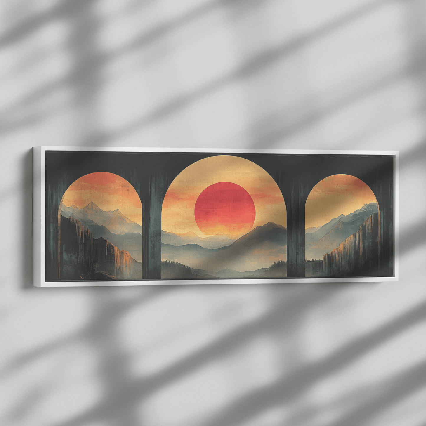 Modern Arches Sunburst Pastel Earth Tones Artwork For Contemporary Home Office Decor Panoramic Framed Canvas Wall Art - Awakening Righteousness