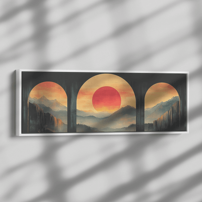 Modern Arches Sunburst Pastel Earth Tones Artwork For Contemporary Home Office Decor Panoramic Framed Canvas Wall Art - Awakening Righteousness