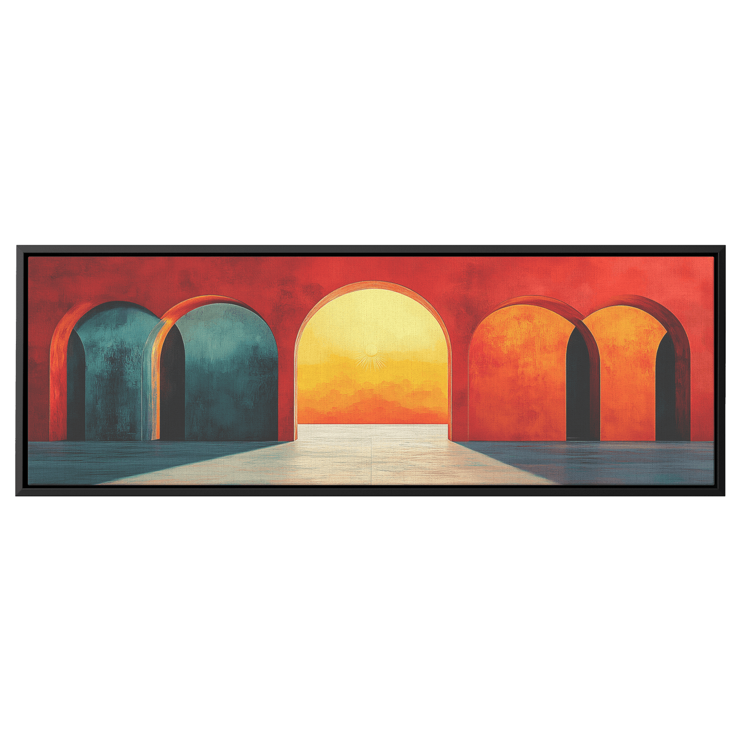 Modern Arches Sunburst Pastel Earth Tones Artwork For Contemporary Home Office Decor Panoramic Framed Canvas Wall Art - Awakening Righteousness