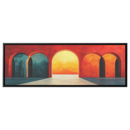 Modern Arches Sunburst Pastel Earth Tones Artwork For Contemporary Home Office Decor Panoramic Framed Canvas Wall Art - Awakening Righteousness