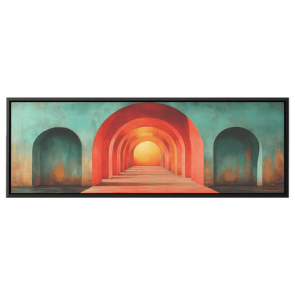 Modern Arches Sunburst Pastel Earth Tones Artwork For Contemporary Home Office Decor Panoramic Framed Canvas Wall Art - Awakening Righteousness