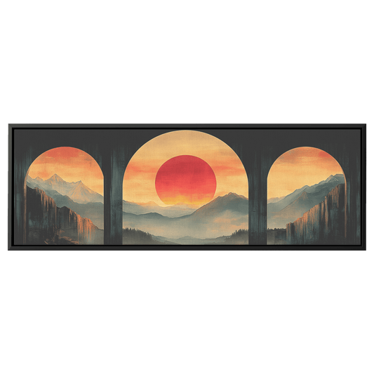 Modern Arches Sunburst Pastel Earth Tones Artwork For Contemporary Home Office Decor Panoramic Framed Canvas Wall Art - Awakening Righteousness