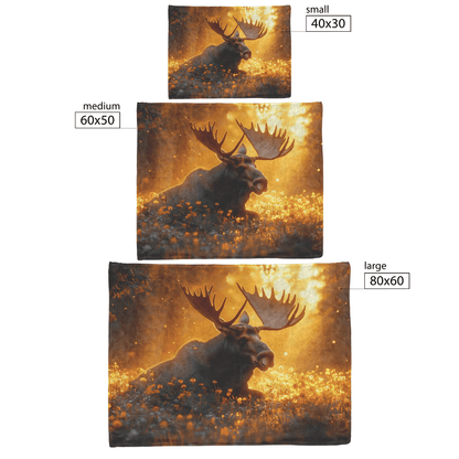 Moose Resting in Meadow of Glowing Wildflowers Surrounded by Golden Mist With Sunlight Illuminating Antlers Fleece Sherpa Blanket - Awakening Righteousness