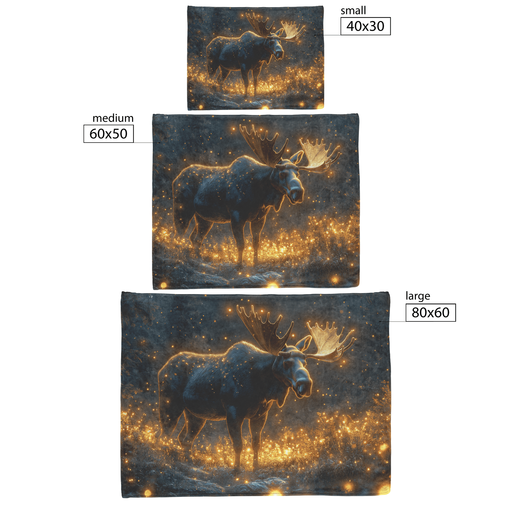 Moose Standing on Mossy Forest Trail Surrounded by Bioluminescent Plants and Fireflies Under Twilight Sky Fleece Sherpa Blanket - Awakening Righteousness