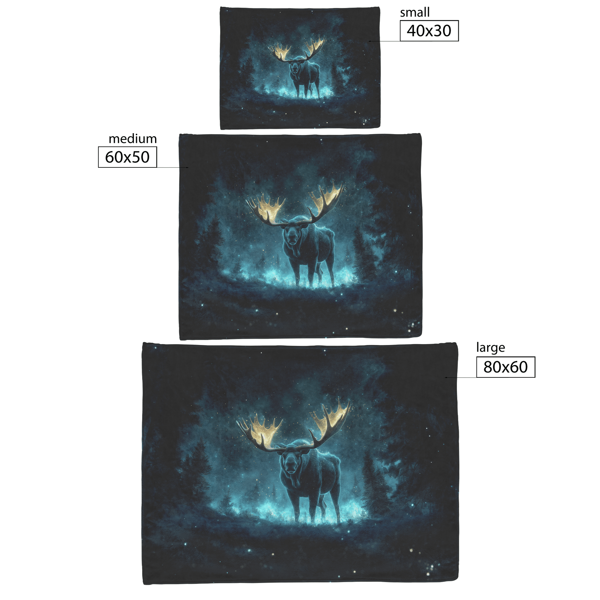 Moose With Massive Glowing Antlers Standing in Bioluminescent Forest Surrounded by Blue and Green Light Fleece Sherpa Blanket - Awakening Righteousness