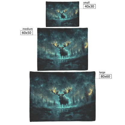 Moose With Massive Glowing Antlers Standing in Bioluminescent Forest Surrounded by Blue and Green Light Fleece Sherpa Blanket - Awakening Righteousness