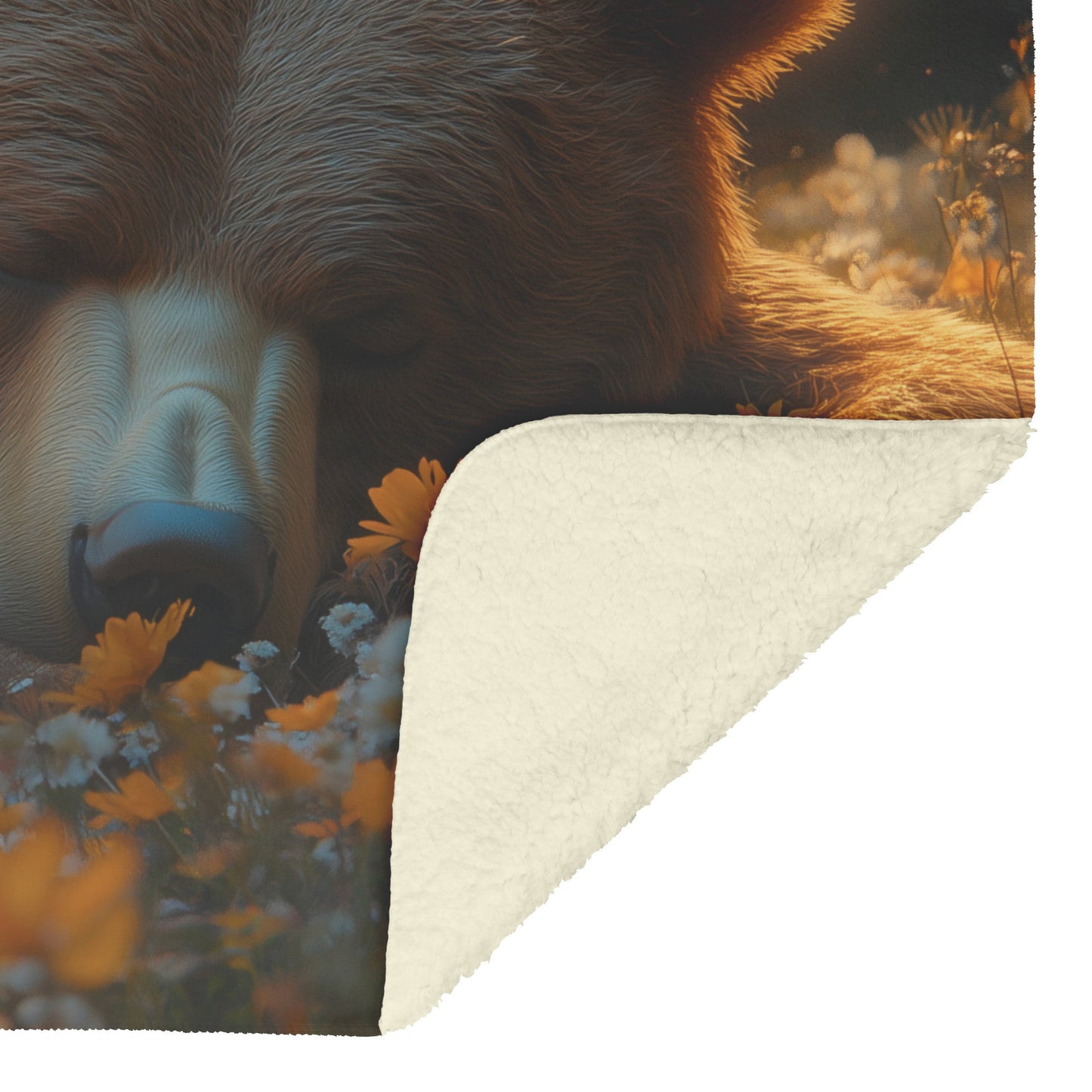 Mother Bear and Cub Resting in Meadow Surrounded by Wildflowers Soft Golden Sunlight Peaceful Fleece Blanket - Awakening Righteousness