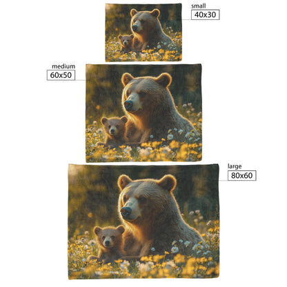 Mother Bear and Cub Resting in Meadow with Wildflowers Under Soft Golden Sunlight Sherpa Fleece Blanket - Awakening Righteousness