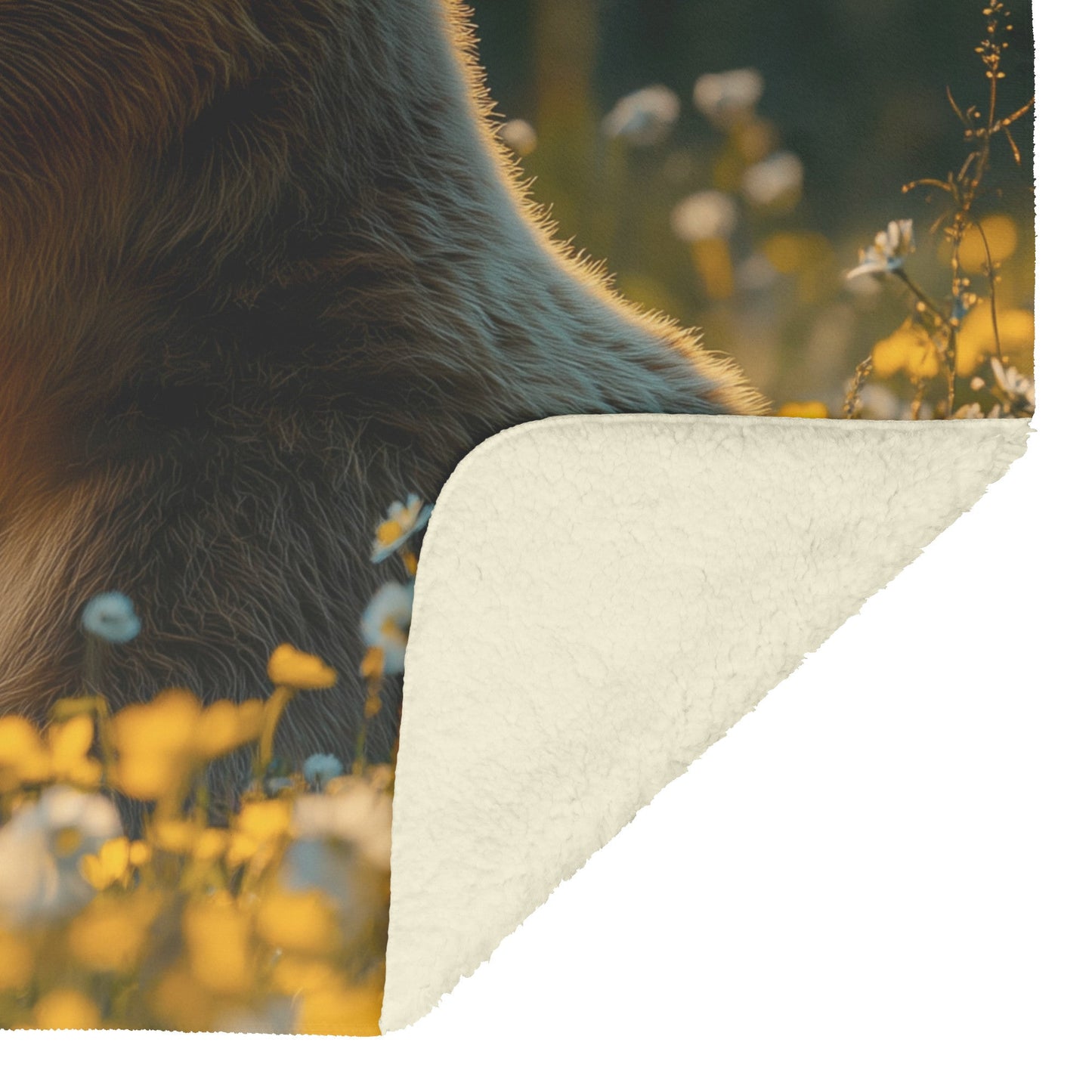 Mother Bear and Cub Resting in Meadow with Wildflowers Under Soft Golden Sunlight Sherpa Fleece Blanket - Awakening Righteousness