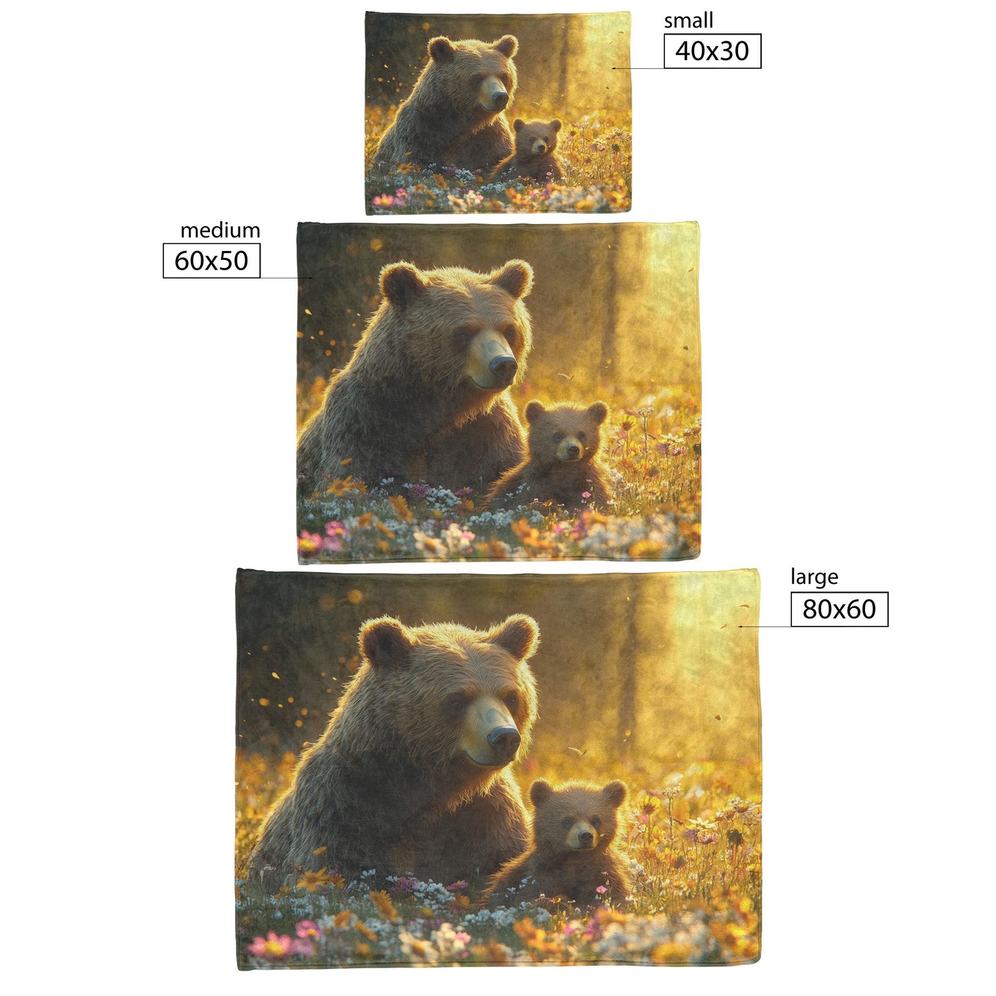 Mother Bear and Cub Resting in Meadow with Wildflowers Under Soft Golden Sunlight Sherpa Fleece Blanket - Awakening Righteousness