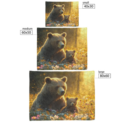 Mother Bear and Cub Resting in Meadow with Wildflowers Under Soft Golden Sunlight Sherpa Fleece Blanket - Awakening Righteousness