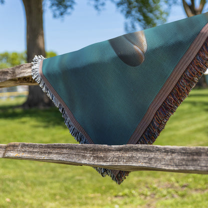 Mother Dolphin and Playful Calf in Sparkling Ocean Cozy Woven Throw Blanket - Awakening Righteousness