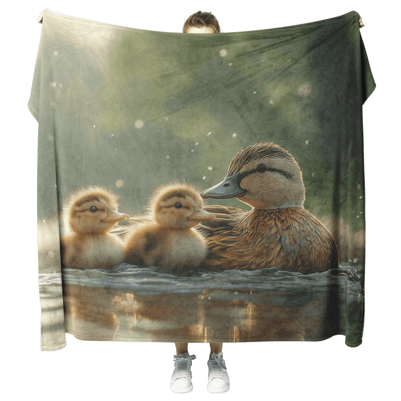 Mother Duck and Ducklings Cozy Fleece Sherpa Blanket - Awakening Aesthetics
