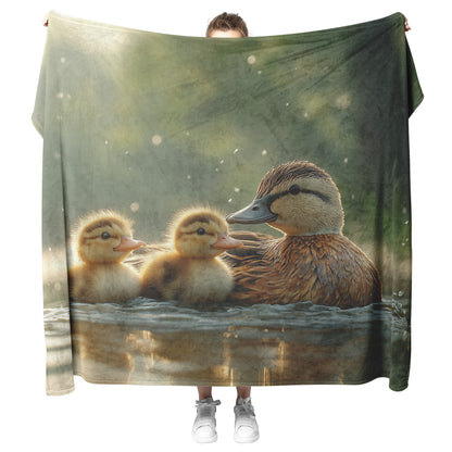 Mother Duck and Ducklings Cozy Fleece Sherpa Blanket - Awakening Righteousness