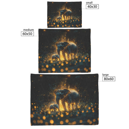 Mother Elephant Leading Baby Through Magical Glowing Forest Bioluminescent Plants Shimmering Fireflies Fleece Sherpa Blanket - Awakening Righteousness