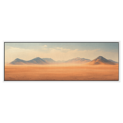 Muted Panoramic Illustration Flat Desert Plain Distant Hills Beige Sand Tones Ultra High Definition Minimalist Panoramic Framed Canvas Wall Art - Awakening Righteousness