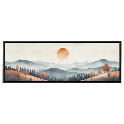 Muted Panoramic Illustration Gently Sloping Hills Sparse Tree Clusters Soft Brown Gray Tones Ultra High Definition Modern Minimalist Panoramic Framed Canvas Wall Art - Awakening Righteousness