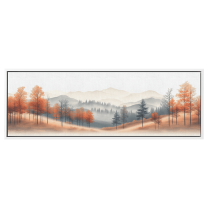 Muted Panoramic Illustration Gently Sloping Hills Sparse Tree Clusters Soft Brown Gray Tones Ultra High Definition Modern Minimalist Panoramic Framed Canvas Wall Art - Awakening Righteousness