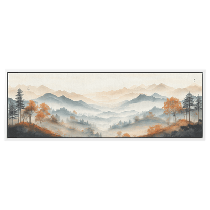 Muted Panoramic Illustration Gently Sloping Hills Sparse Tree Clusters Soft Brown Gray Tones Ultra High Definition Modern Minimalist Panoramic Framed Canvas Wall Art - Awakening Righteousness