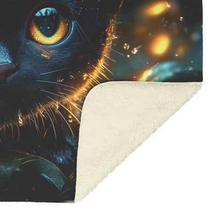 Mystical Black Cat Cozy Fleece Sherpa Blanket - Awakening Righteousness