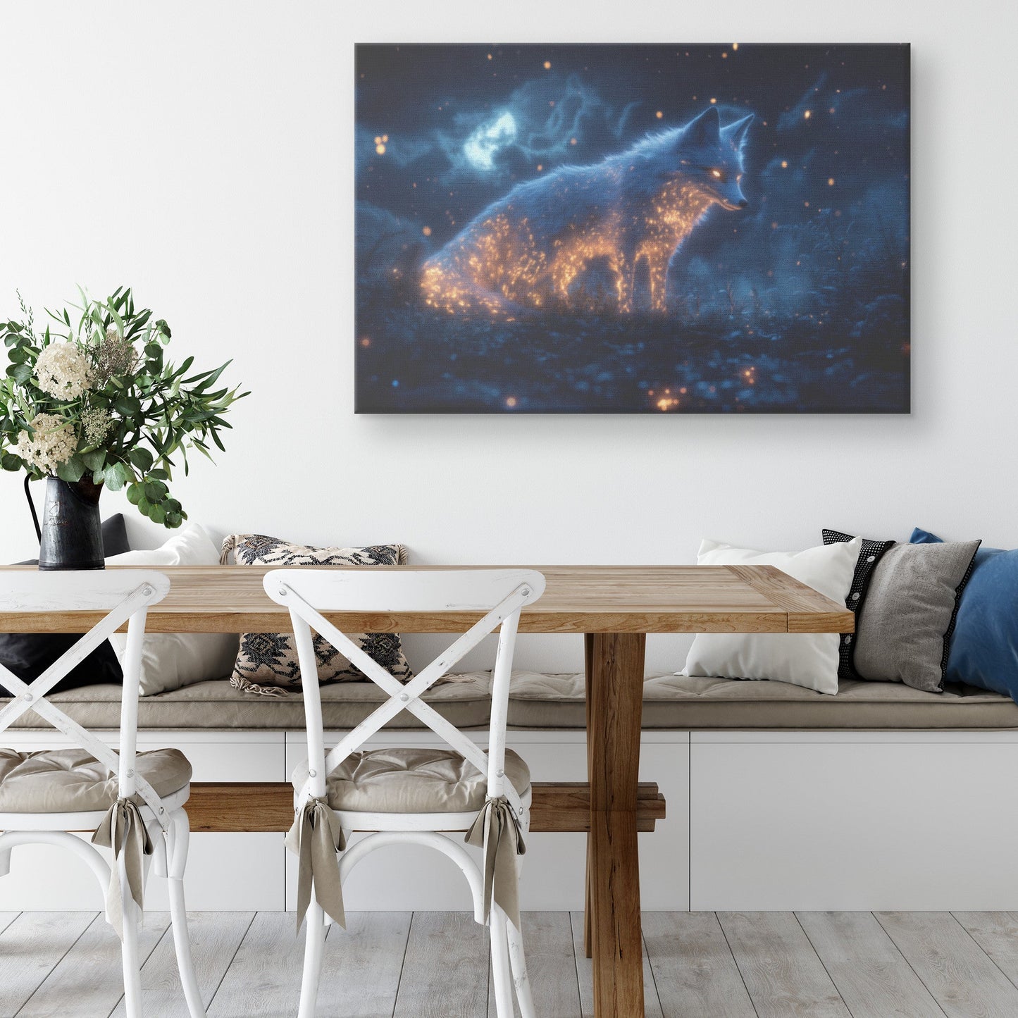 Mystical Glowing Fox in Bioluminescent Forest Moonlit Sky Intricate Fur Shimmering Plants Canvas Wall Art Decor For Home - Awakening Righteousness