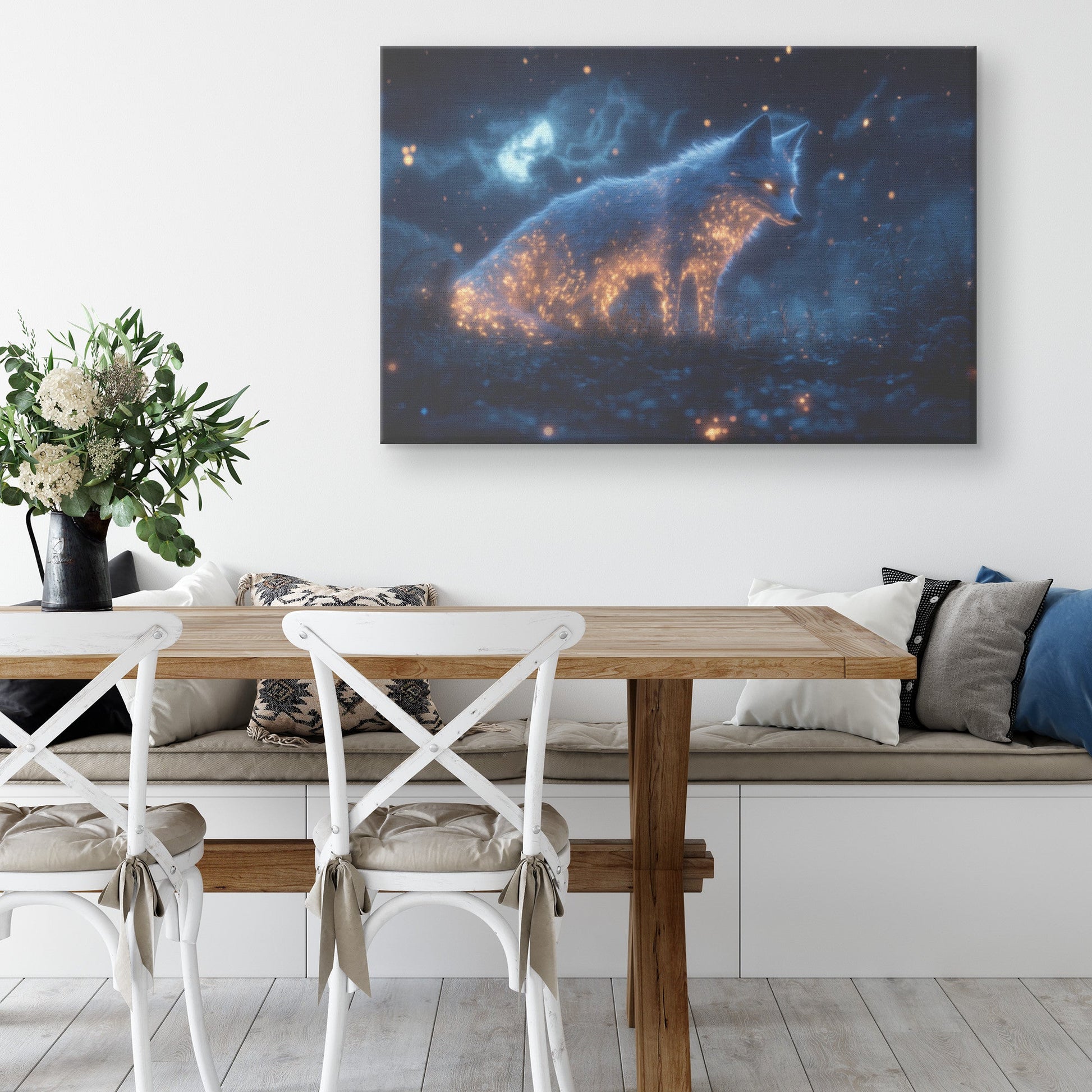 Mystical Glowing Fox in Bioluminescent Forest Moonlit Sky Intricate Fur Shimmering Plants Canvas Wall Art Decor For Home - Awakening Righteousness