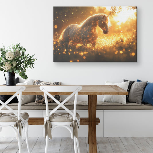 Mystical Glowing Horse Canvas Wall Art Decor in Magical Forest with Fireflies and Luminous Surreal Atmosphere - Awakening Righteousness