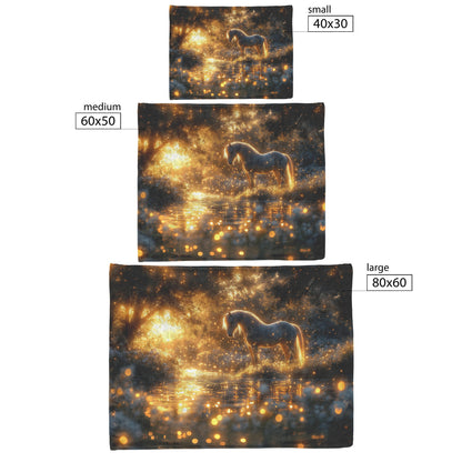 Mystical Glowing Horse in Magical Forest with Fireflies and Soft Glowing Plants Luminous Fleece Sherpa Blanket - Awakening Righteousness