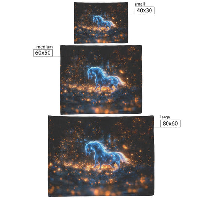 Mystical Glowing Horse in Magical Forest with Fireflies and Soft Glowing Plants Luminous Fleece Sherpa Blanket - Awakening Righteousness