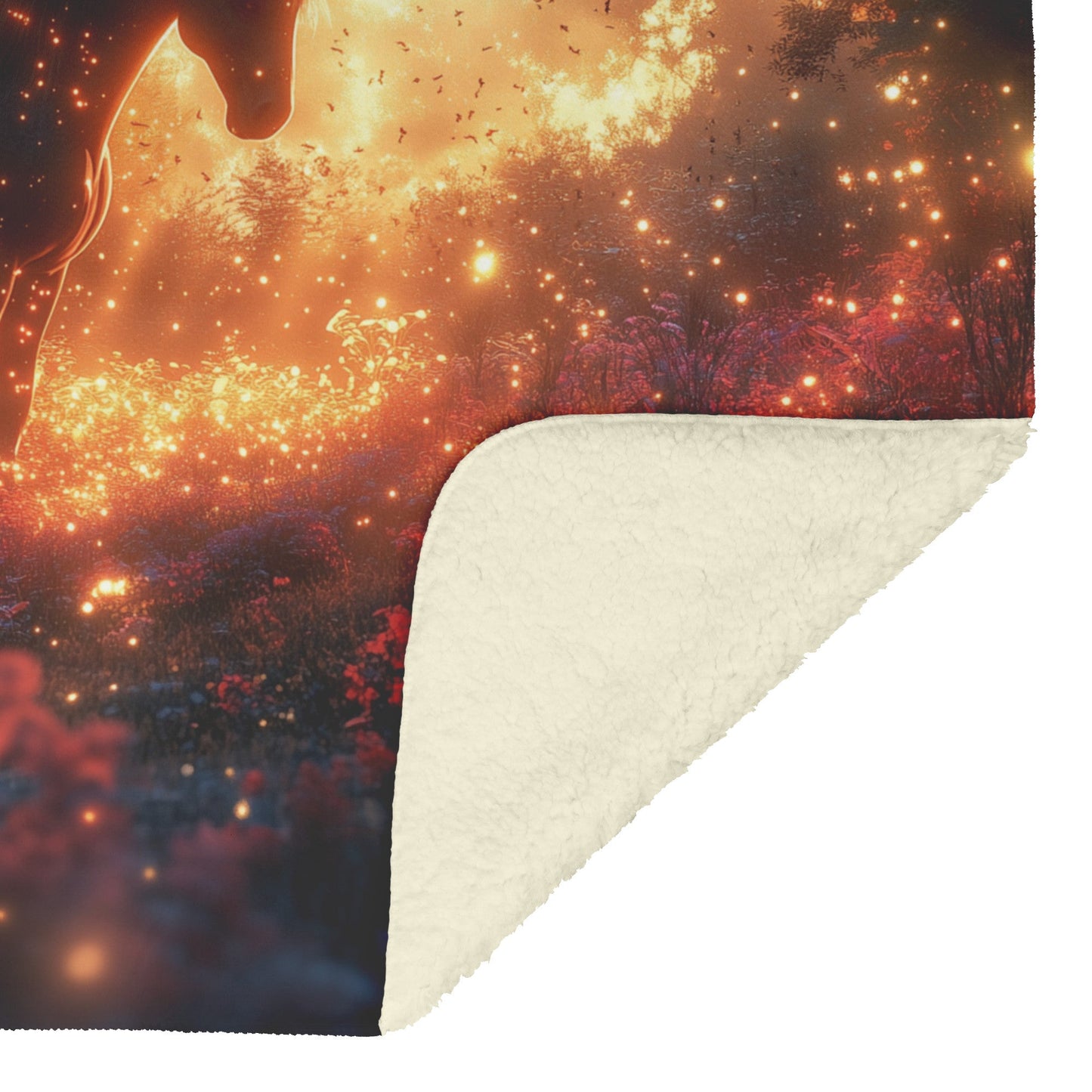 Mystical Glowing Horse in Magical Forest with Fireflies and Soft Glowing Plants Luminous Fleece Sherpa Blanket - Awakening Righteousness