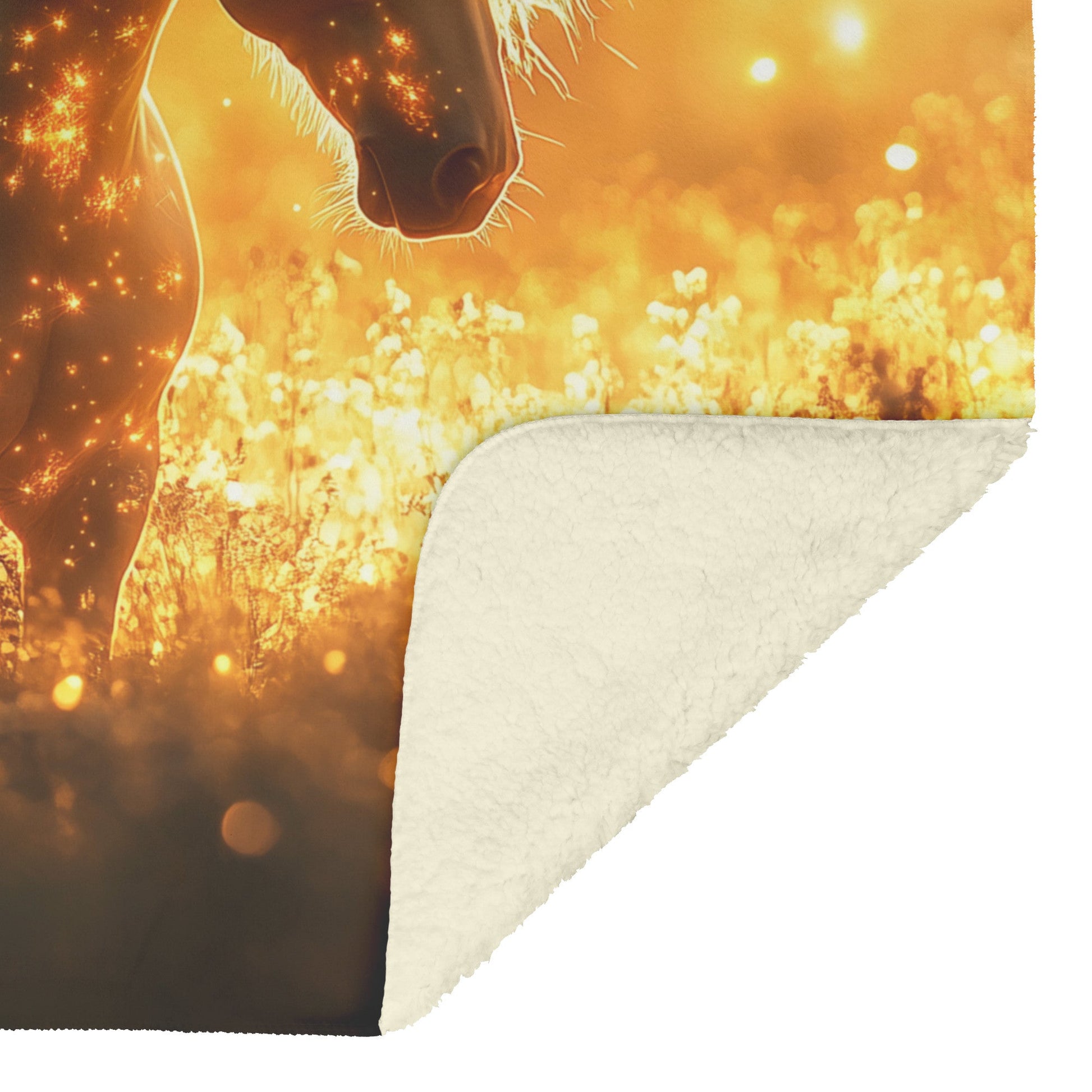 Mystical Glowing Horse in Magical Forest with Fireflies and Soft Glowing Plants Surreal Atmosphere Fleece Sherpa Blanket - Awakening Righteousness