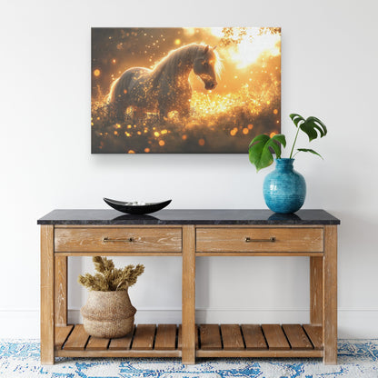 Mystical Glowing Horse in Magical Forest with Fireflies and Soft Glowing Plants Surreal Canvas Wall Art Decor - Awakening Righteousness