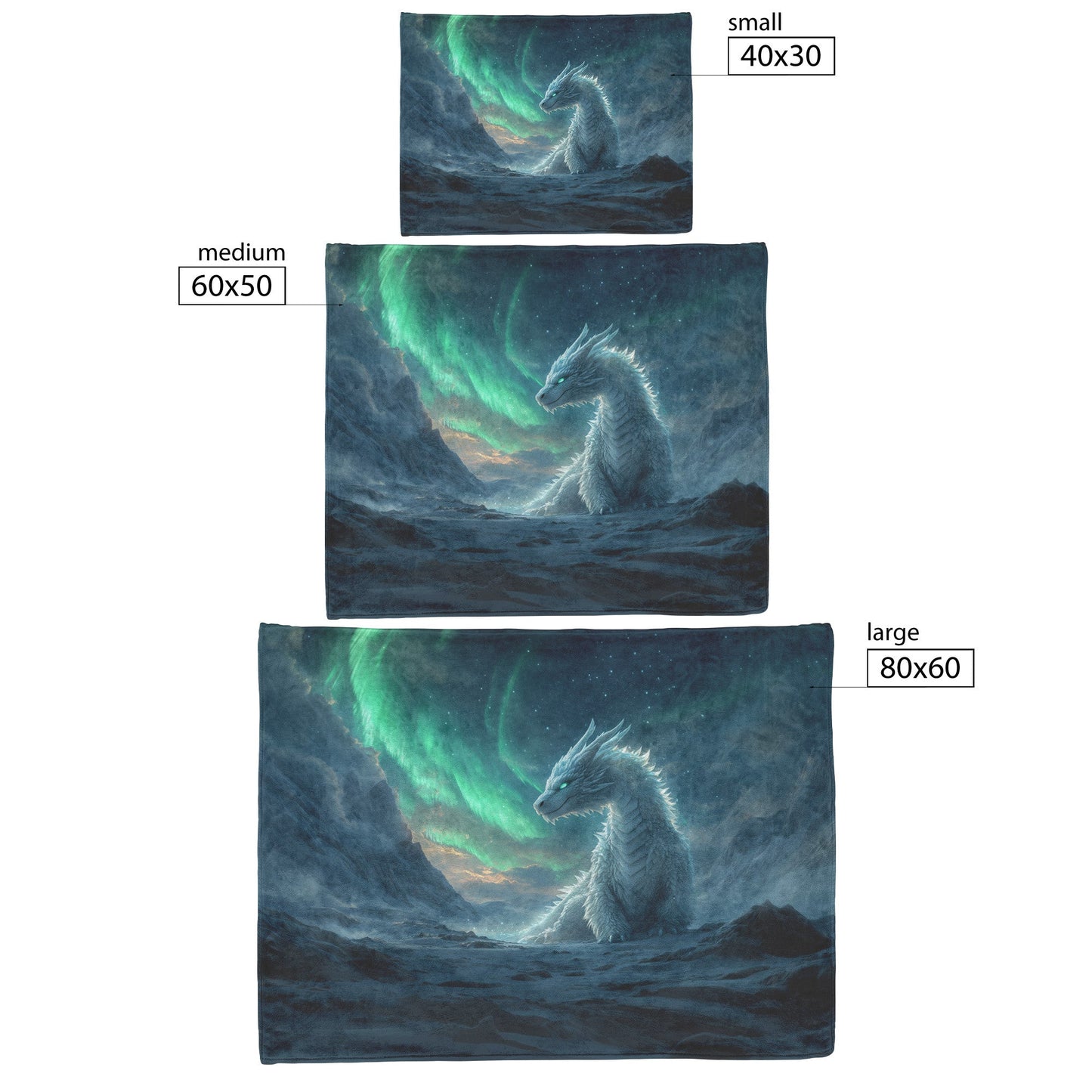 Mystical Ice Dragon with Glowing Snowflakes in Frozen Landscape Under Shimmering Aurora Borealis Fleece Sherpa Blanket - Awakening Righteousness