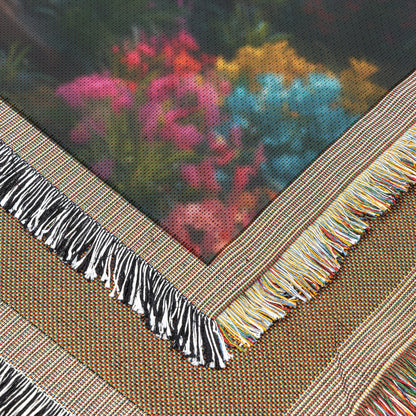Narrow Path of Grace Woven Throw Blanket Vibrant Flowers and Cross Christian Faith Inspired Decor or Gift - Awakening Righteousness