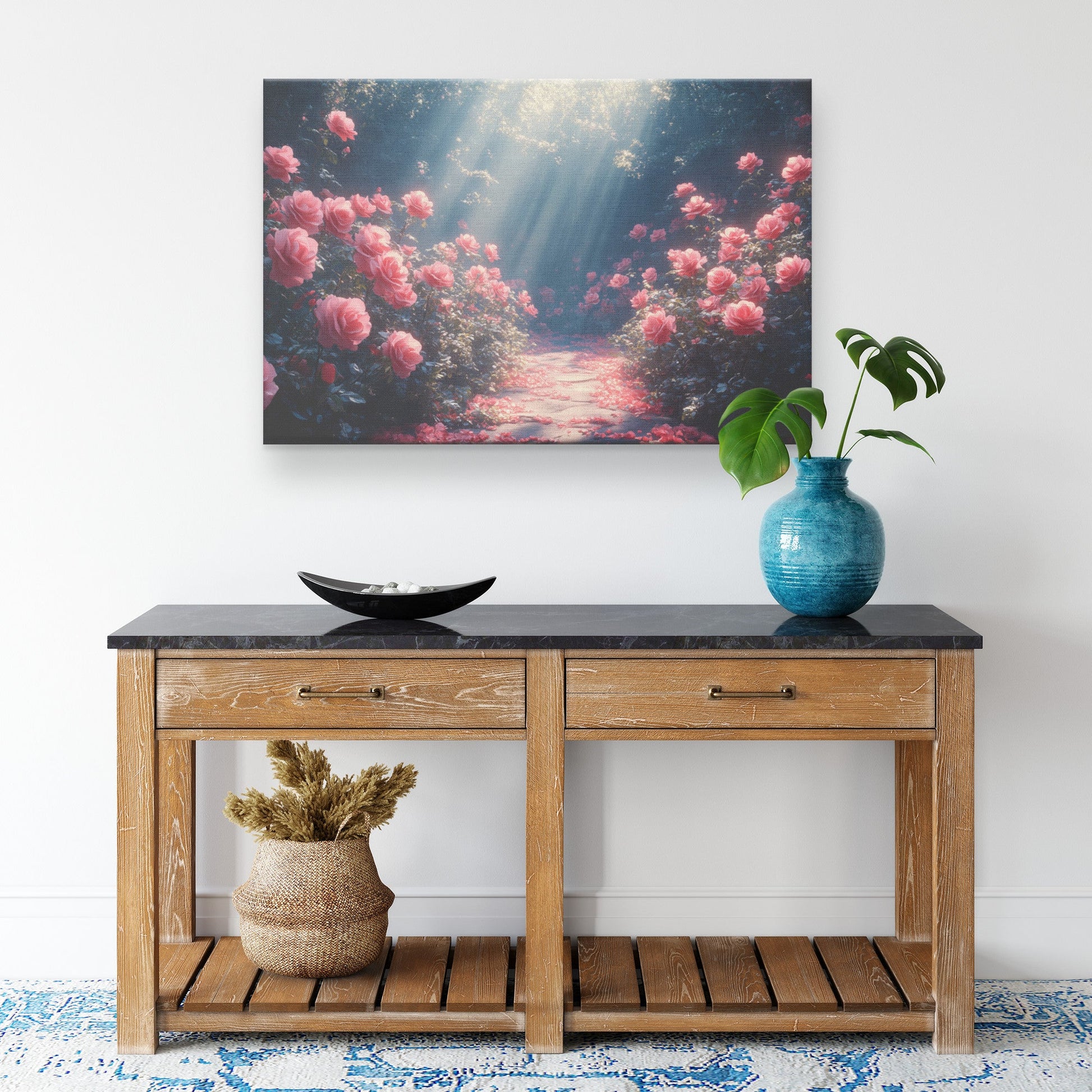 Narrow Path Through Heavenly Rose Garden Christian Canvas Wall Art Decor - Awakening Righteousness
